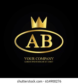 golden elegant ab initial letter with crown typography design logotype for brand and company identity. gradient gold color