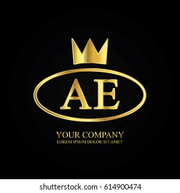 golden elegant ae initial letter with crown typography design logotype for brand and company identity. gradient gold color