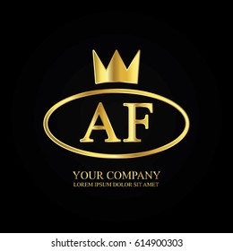 golden elegant af initial letter with crown typography design logotype for brand and company identity. gradient gold color