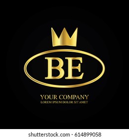 golden elegant be initial letter with crown typography design logotype for brand and company identity. gradient gold color