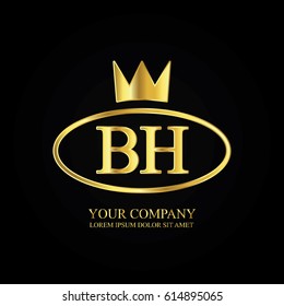 golden elegant bh initial letter with crown typography design logotype for brand and company identity. gradient gold color