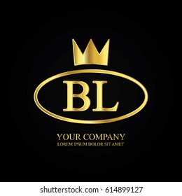 golden elegant bl initial letter with crown typography design logotype for brand and company identity. gradient gold color