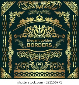Golden elegant Borders, design Elements - big Set for your Design.