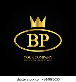 golden elegant bp initial letter with crown typography design logotype for brand and company identity. gradient gold color