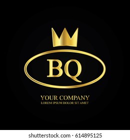 golden elegant bq initial letter with crown typography design logotype for brand and company identity. gradient gold color