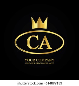 golden elegant ca initial letter with crown typography design logotype for brand and company identity. gradient gold color