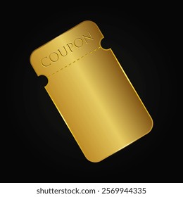A golden elegant coupon. An elite ticket. Invitation to a party, cinema, concert, event, festival