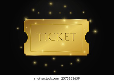 A golden elegant coupon. An elite ticket. Invitation to a party, cinema, concert, event, festival