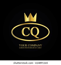 golden elegant cq initial letter with crown typography design logotype for brand and company identity. gradient gold color