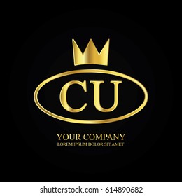 golden elegant cu initial letter with crown typography design logotype for brand and company identity. gradient gold color