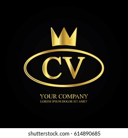 golden elegant cv initial letter with crown typography design logotype for brand and company identity. gradient gold color