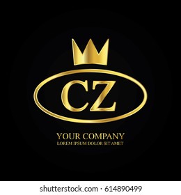 golden elegant cz initial letter with crown typography design logotype for brand and company identity. gradient gold color