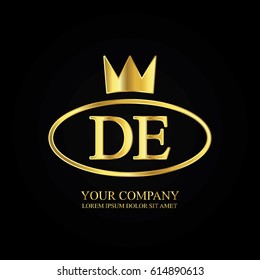 golden elegant de initial letter with crown typography design logotype for brand and company identity. gradient gold color