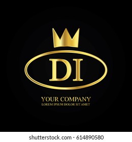 golden elegant di initial letter with crown typography design logotype for brand and company identity. gradient gold color
