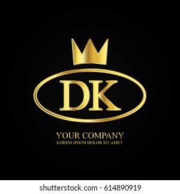 golden elegant dk initial letter with crown typography design logotype for brand and company identity. gradient gold color