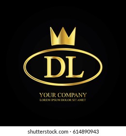 golden elegant dl initial letter with crown typography design logotype for brand and company identity. gradient gold color