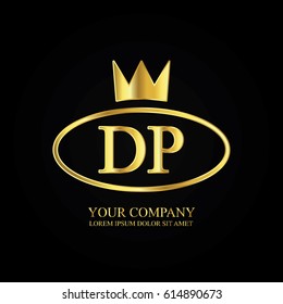 golden elegant dp initial letter with crown typography design logotype for brand and company identity. gradient gold color