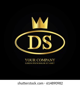 golden elegant ds initial letter with crown typography design logotype for brand and company identity. gradient gold color