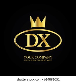 golden elegant dx initial letter with crown typography design logotype for brand and company identity. gradient gold color