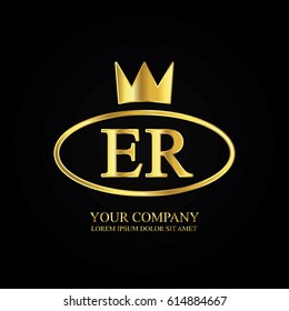 golden elegant er initial letter with crown typography design logotype for brand and company identity. gradient gold color
