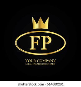 golden elegant fp initial letter with crown typography design logotype for brand and company identity. gradient gold color