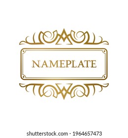 Golden elegant frame with vintage ornaments for nameplate or label design.