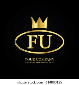 golden elegant fu initial letter with crown typography design logotype for brand and company identity. gradient gold color