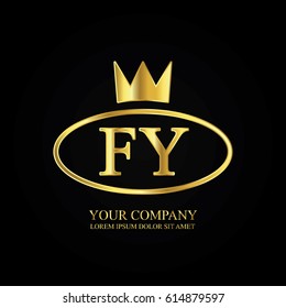 golden elegant fy initial letter with crown typography design logotype for brand and company identity. gradient gold color