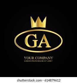 golden elegant ga initial letter with crown typography design logotype for brand and company identity. gradient gold color