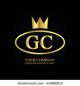 golden elegant gc initial letter with crown typography design logotype for brand and company identity. gradient gold color