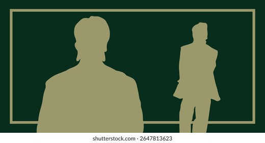 Dourado forma geométrica elegante, linhas de ouro gradiente em fundo verde.
