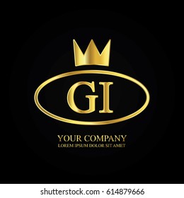 golden elegant gi initial letter with crown typography design logotype for brand and company identity. gradient gold color