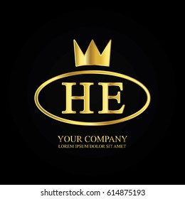 golden elegant he initial letter with crown typography design logotype for brand and company identity. gradient gold color