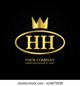 golden elegant hh initial letter with crown typography design logotype for brand and company identity. gradient gold color