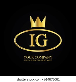 golden elegant ig initial letter with crown typography design logotype for brand and company identity. gradient gold color