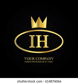 golden elegant ih initial letter with crown typography design logotype for brand and company identity. gradient gold color