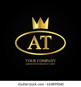 golden elegant at initial letter with crown typography design logotype for brand and company identity. gradient gold color