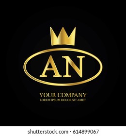 golden elegant an initial letter with crown typography design logotype for brand and company identity. gradient gold color