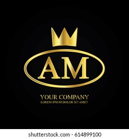 golden elegant am initial letter with crown typography design logotype for brand and company identity. gradient gold color