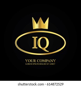 golden elegant iq initial letter with crown typography design logotype for brand and company identity. gradient gold color