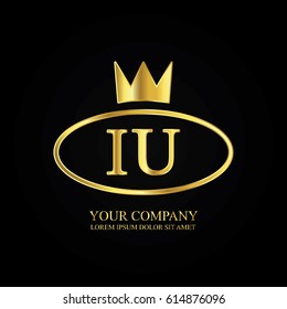 golden elegant iu initial letter with crown typography design logotype for brand and company identity. gradient gold color
