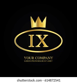 golden elegant ix initial letter with crown typography design logotype for brand and company identity. gradient gold color