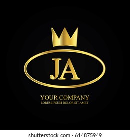 golden elegant ja initial letter with crown typography design logotype for brand and company identity. gradient gold color