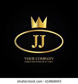 golden elegant jj initial letter with crown typography design logotype for brand and company identity. gradient gold color