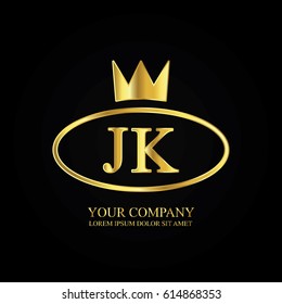golden elegant jk initial letter with crown typography design logotype for brand and company identity. gradient gold color