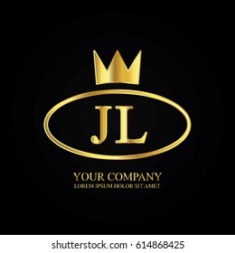 golden elegant jl initial letter with crown typography design logotype for brand and company identity. gradient gold color