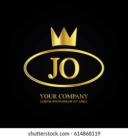 golden elegant jo initial letter with crown typography design logotype for brand and company identity. gradient gold color