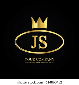 golden elegant js initial letter with crown typography design logotype for brand and company identity. gradient gold color