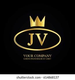 golden elegant jv initial letter with crown typography design logotype for brand and company identity. gradient gold color