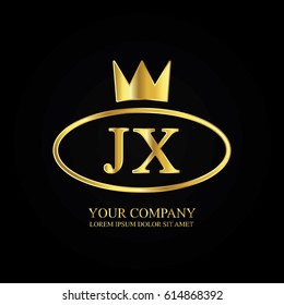 golden elegant jx initial letter with crown typography design logotype for brand and company identity. gradient gold color